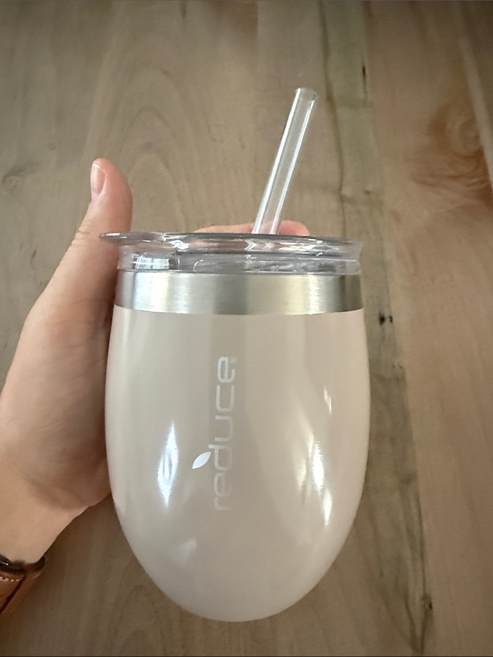 Reduce Cream Insulated Stemless Tumbler with Clear Lid and Straw